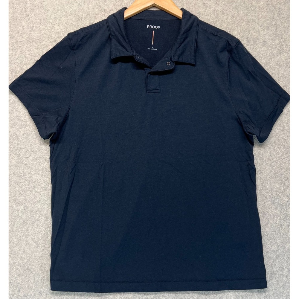 Proof‎ Mens Polo Shirt Black Short Sleeve Snap Closure Lightweight Performance L